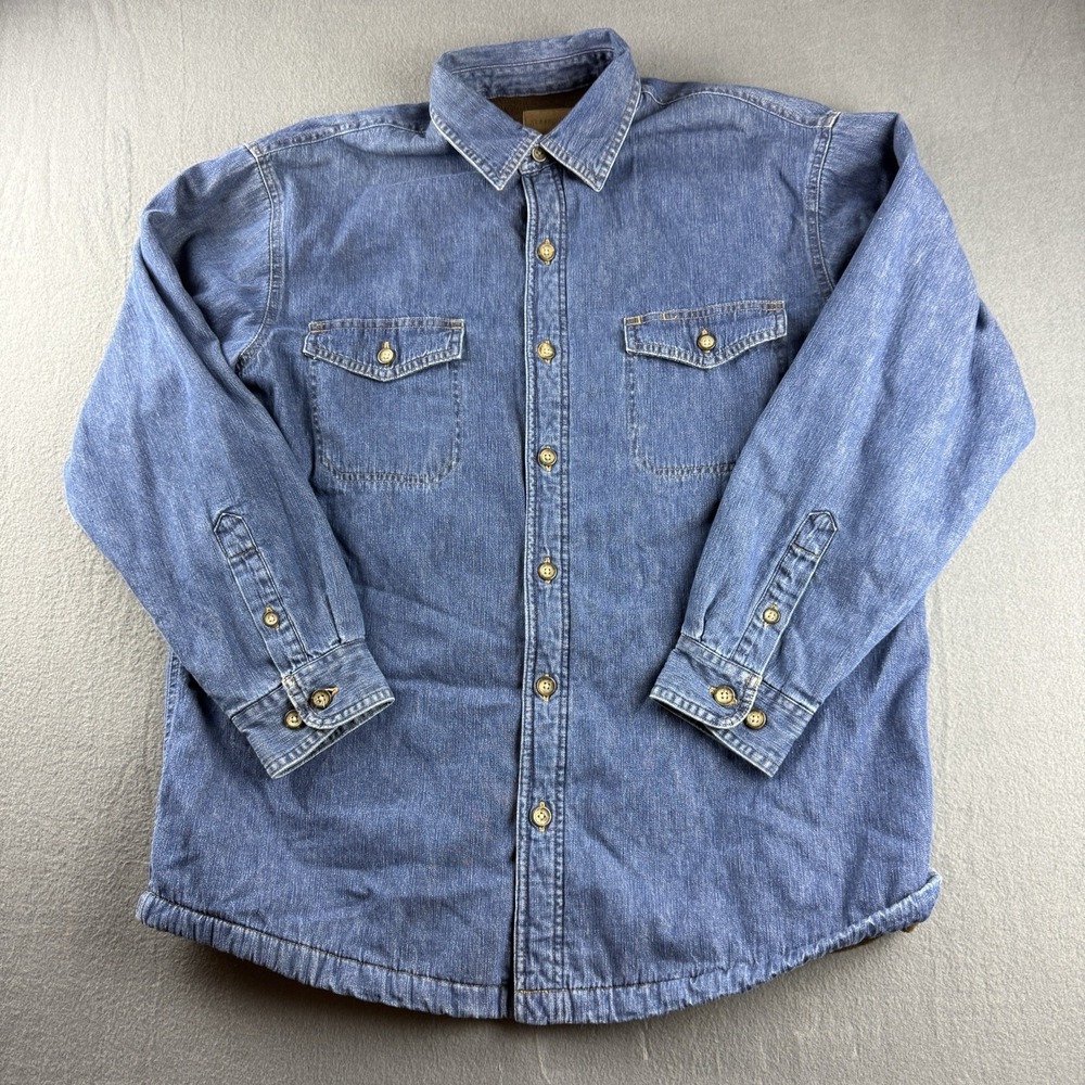Denim Shacket Men's L Blue Fleece Lined Chore Flap Pockets Vintage St John's Bay